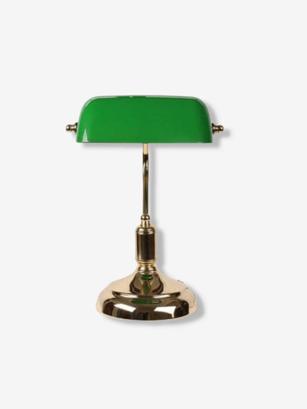 lampe de chevet type lampe de bureau vintage avec abat jour en verre vert ficelle pour allumer la lampe et pied en bronze