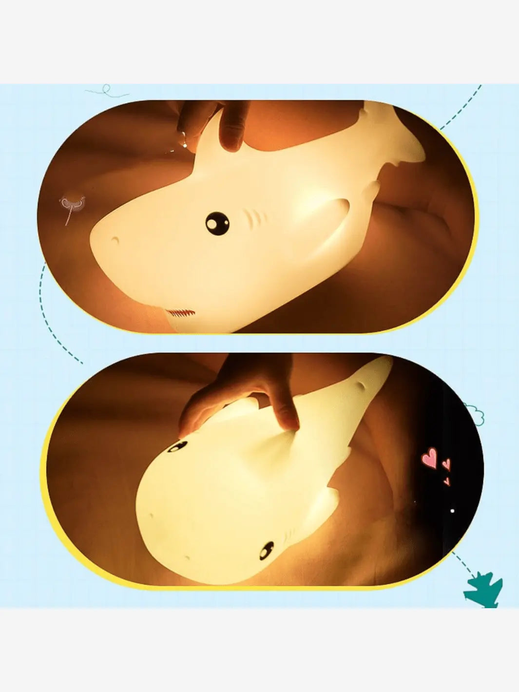 Lampe de chevet bébé en forme de requin qui éclaire