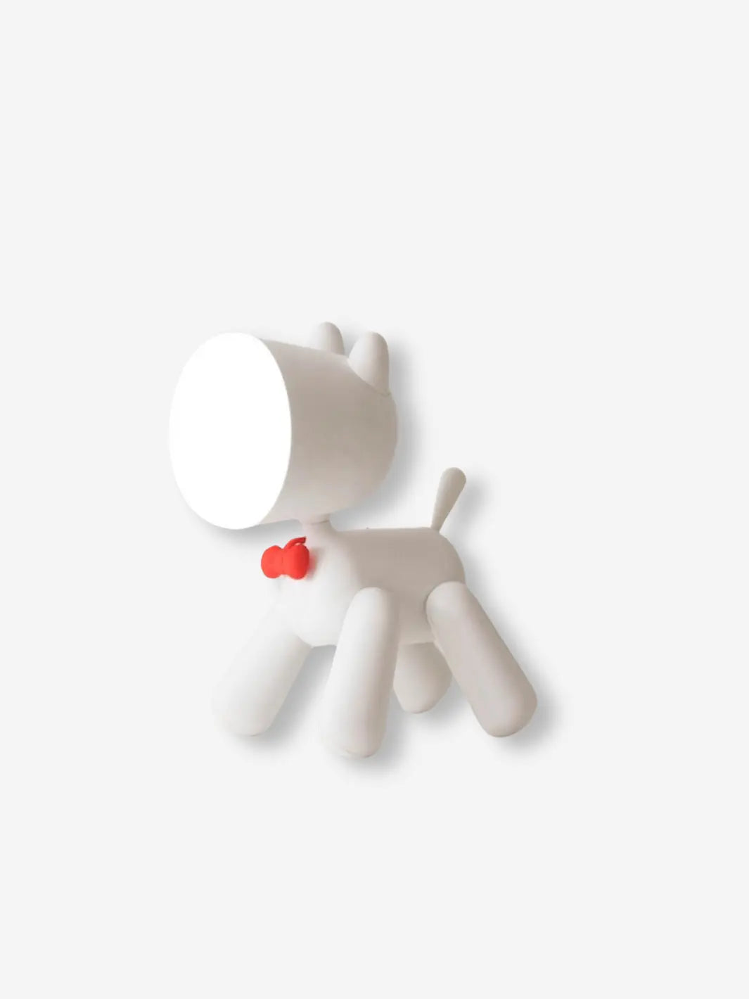 lampe de chevet enfant blanche en forme de chiot avec un noeud papillon
