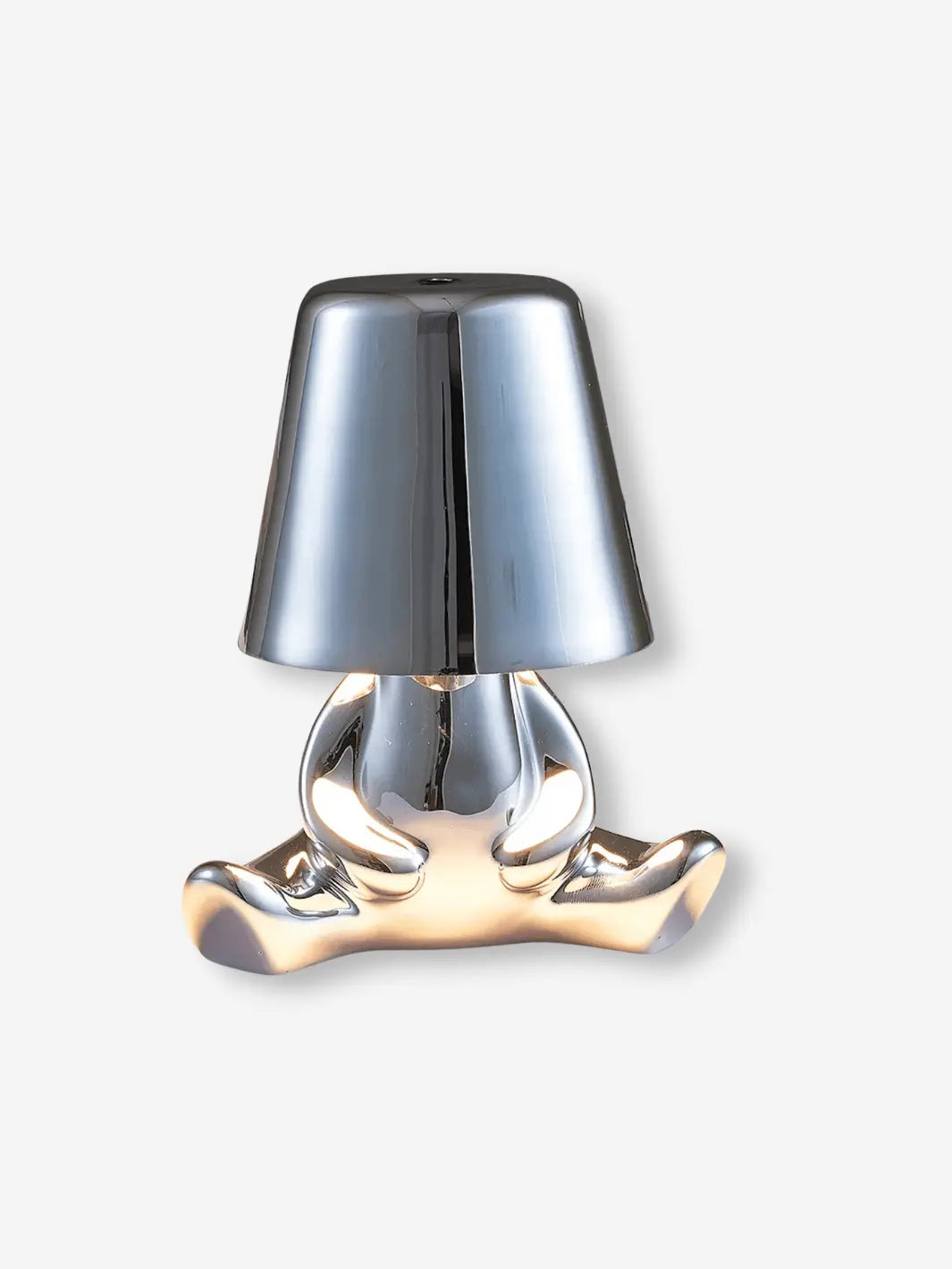 lampe de chevet metal portable sans fil position assis couleur argent mignon ludique