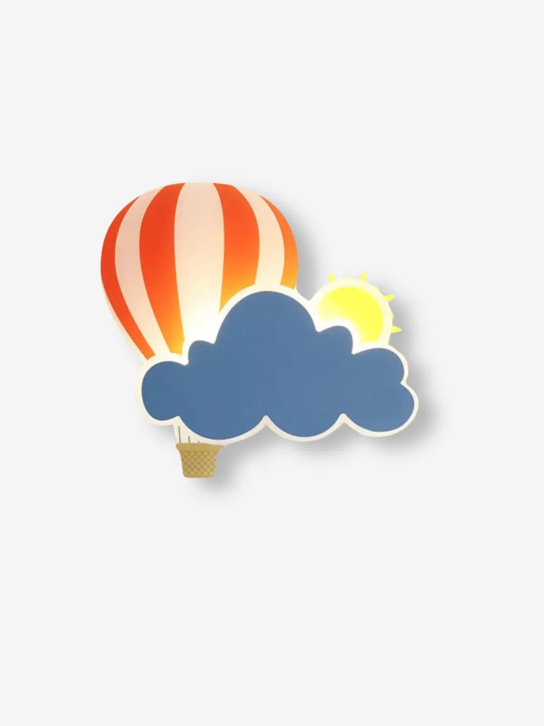 Lampe de chevet murale pour enfant aux couleurs vives qui représente un nuage, un soleil ainsi qu'une montgolfière