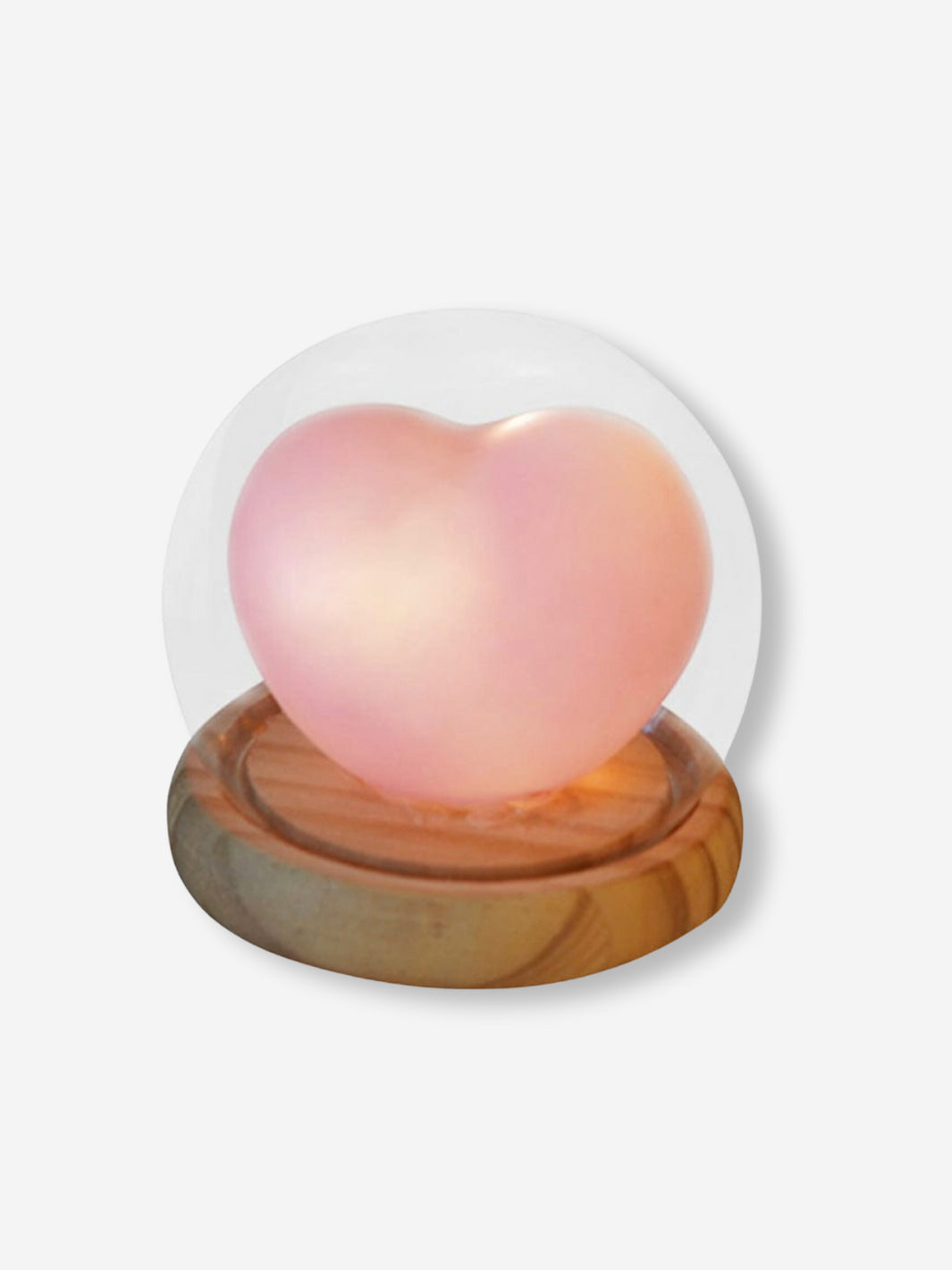 Lampe de Chevet Romantique Coeur rose Sous Cloche avec socle en bois