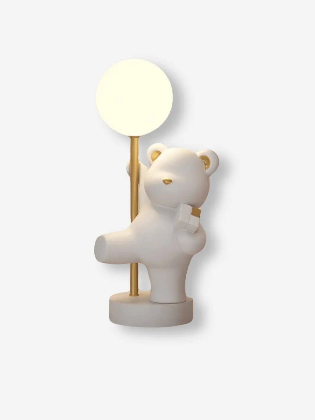 lampe de chevet usb enfant fille garcon ourson blanc tenant un rubix cube et un lampadaire or et blanc