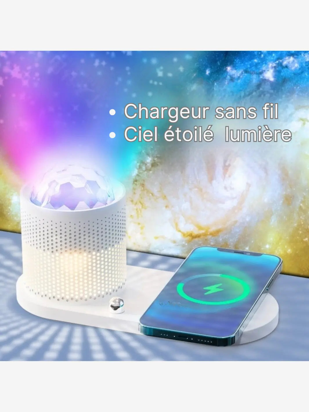 Lampe de chevet connectée avec chargeur sans fil de couleur blanche