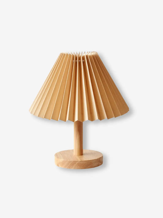 Lampe de chevet en bois avec son socle en bois et son abat jour en accordéon 
