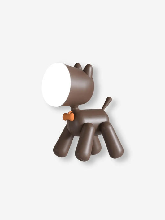 lampe de chevet enfant en forme de chien marron avec un noeud papillon
