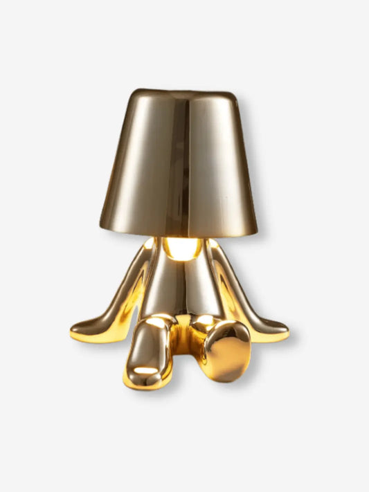 lampe de chevet metal portable sans fil position assis couleur doree