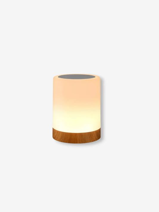 lampe de chevet connectee rechargeable et qui change de couleur avec base en bois