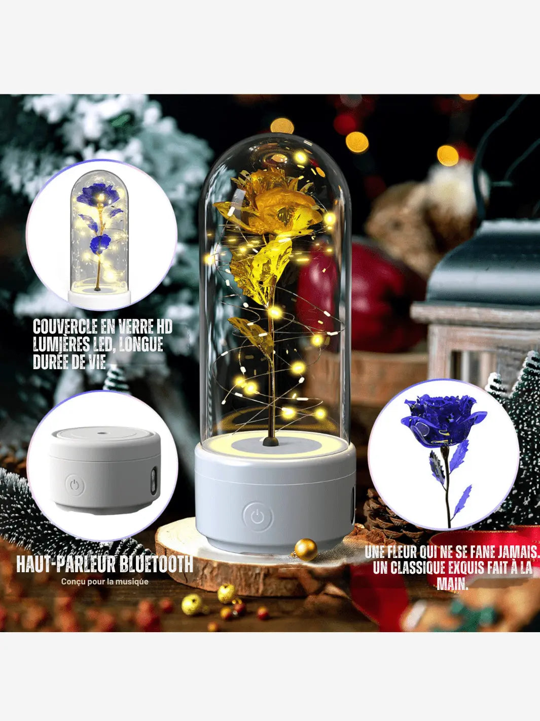Caractéristique de la lampe de chevet romantique en forme de rose sous cloche