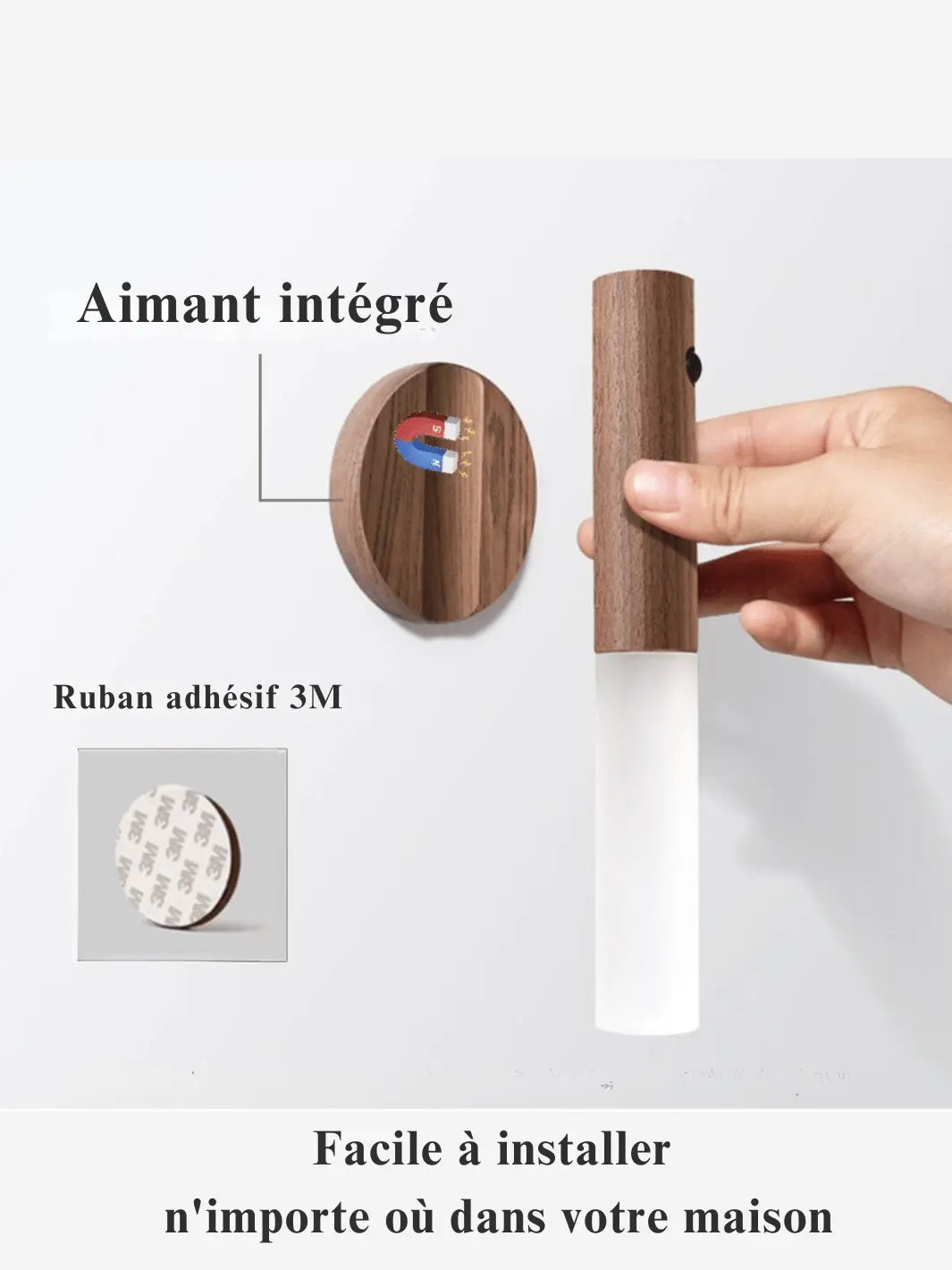 Lampe de chevet sans fil magnétique à LED facile à installer grâce à son système adhésif et à son aimant intégré