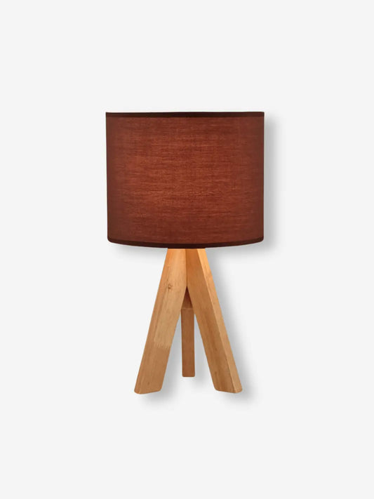 Lampe de chevet sur pied en bois avec abat jour marron