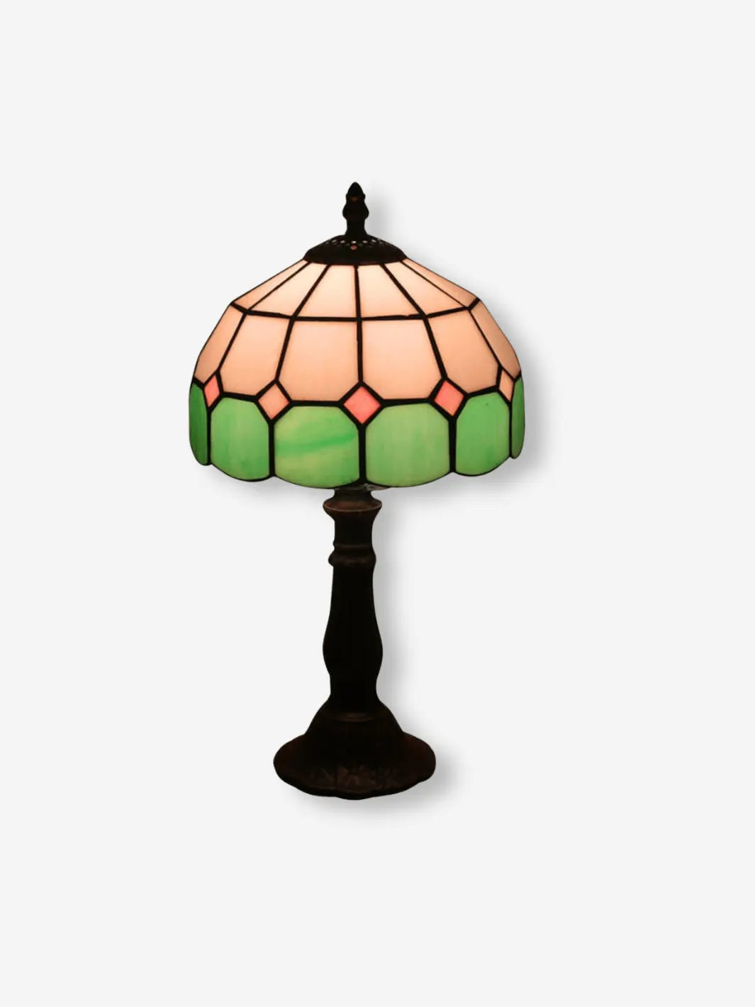 Lampe de chevet tiffany style vintage de couleur vert et rose pale