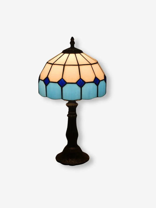 Lampe de chevet tiffany vintage de couleur bleue et beige