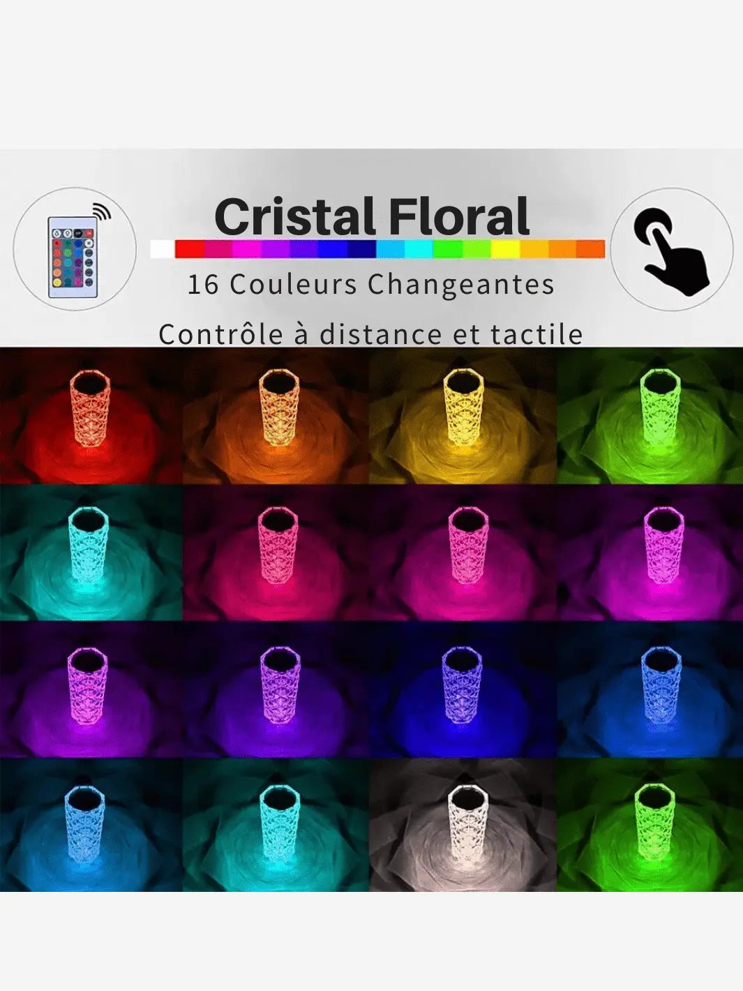 lampe de chevet cristal usb qui s allume en blanc et en 16 autres coloris