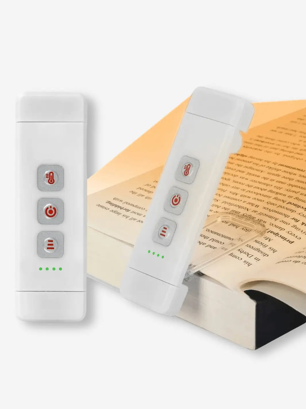 lampe de lecture blanche portable et rechargeable par usb pouvant se clipser sur la page du livre 