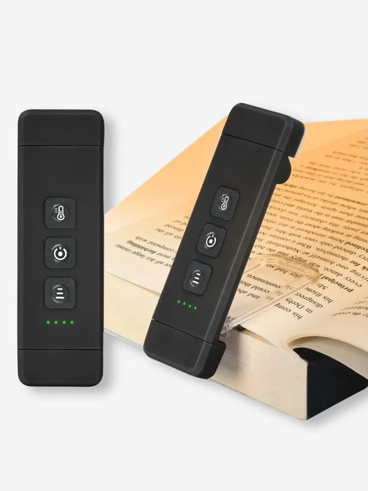 lampe de lecture portable et rechargeable qui se clipse sur la page du livre qu on lit tres pratique