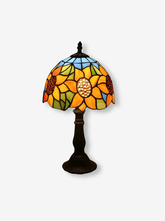 lampe tiffany vintage avec abat jour en mosaique representant des tournesols