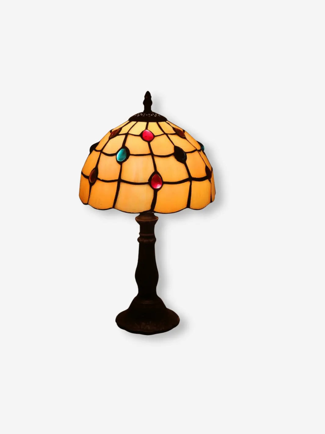 Lampe de chevet tiffany style vintage de couleur orange avec des pierre précieuse